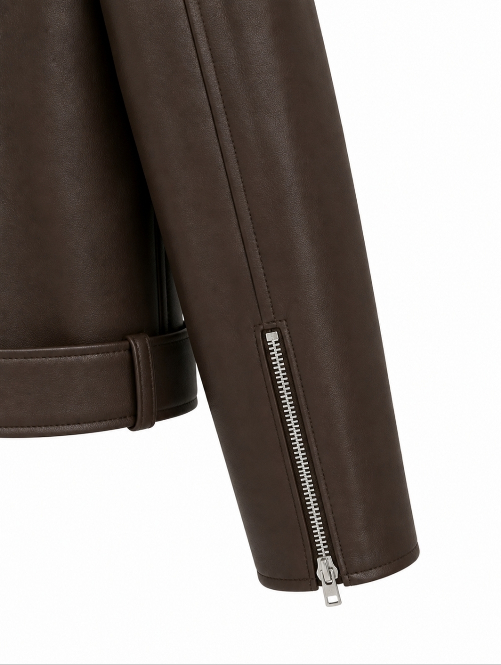 Lulus Brown Behavior Vegan Leather Moto Jacket Oversized Belted NWT Small - Picture 6 of 15